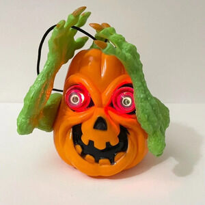 Vtg 90s Animated Shakin Mutant Pumpkin Lights Up 6 Inch Tall  Halloween Decor